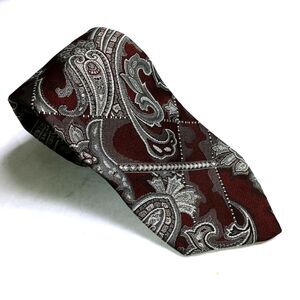 TOWNCRAFT Burgundy Gray Tie Paisley Necktie 3.75 Inch X 60 Inch Vintage